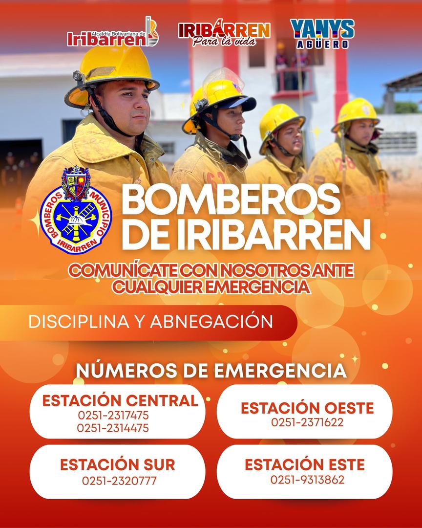 La Alcaldía de Iribarren coloca a disposición de la ciudadanía los números de emergencia del Cuerpo de Bomberos del municipio Iribarren
