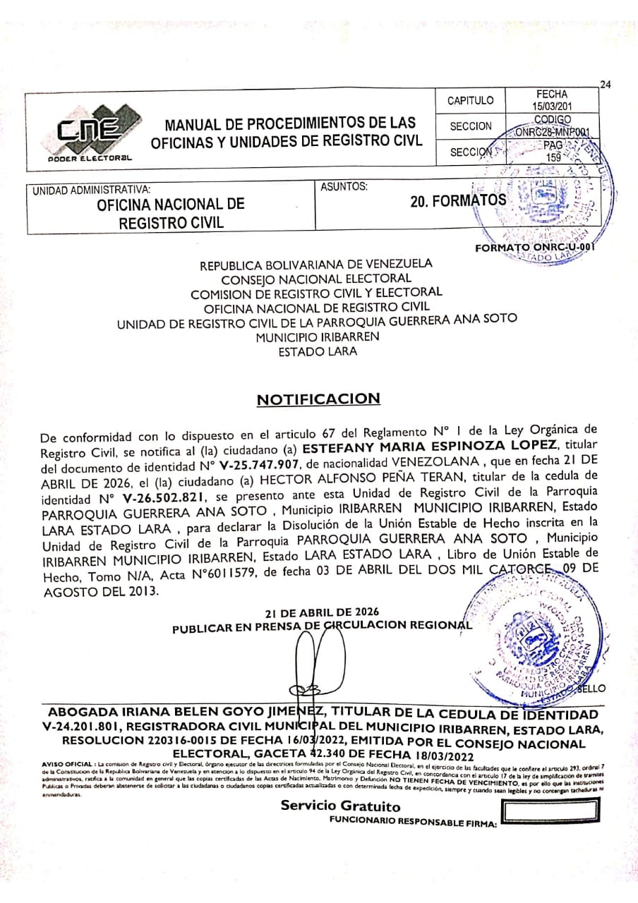 Notificasion de Divorcio